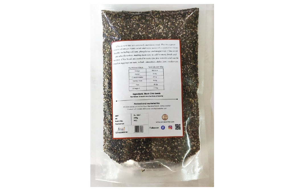 Spice Platter Chia Seeds    Shrink Pack  250 grams